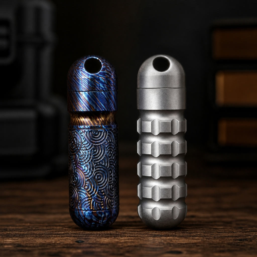 Titanium Damascus EDC Bit Holder | 5-Bit Pocket Carry Tool