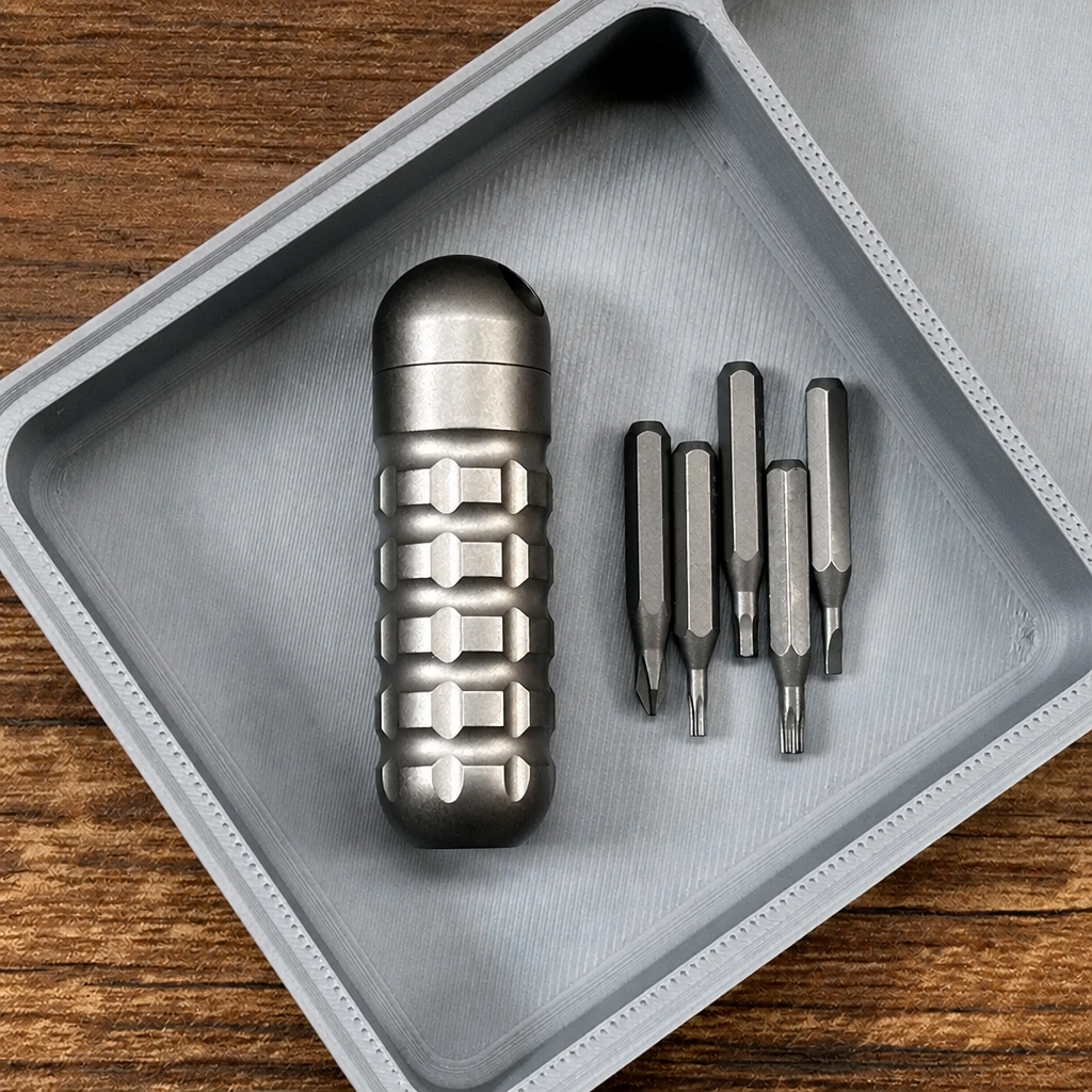 Titanium Damascus EDC Bit Holder | 5-Bit Pocket Carry Tool