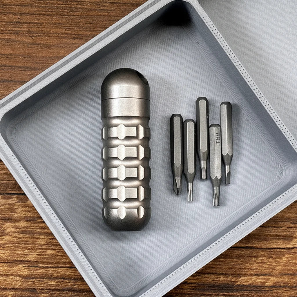 Titanium Damascus EDC Bit Holder | 5-Bit Pocket Carry Tool
