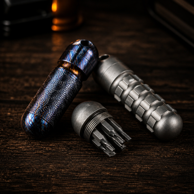 Titanium Damascus EDC Bit Holder | 5-Bit Pocket Carry Tool