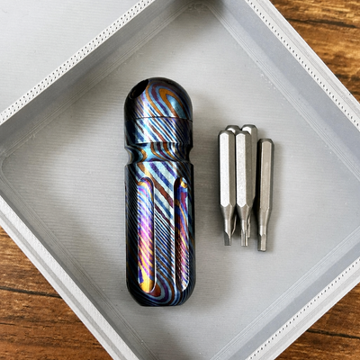 Titanium Damascus EDC Bit Holder | 5-Bit Pocket Carry Tool