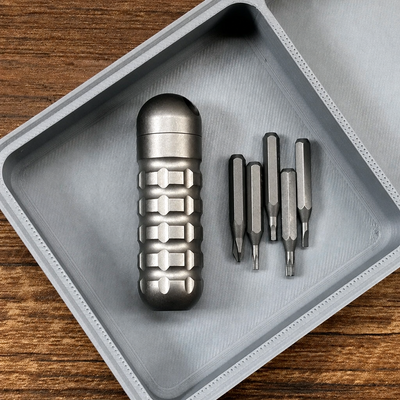 Titanium Damascus EDC Bit Holder | 5-Bit Pocket Carry Tool