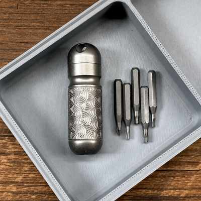 Titanium Damascus EDC Bit Holder | 5-Bit Pocket Carry Tool