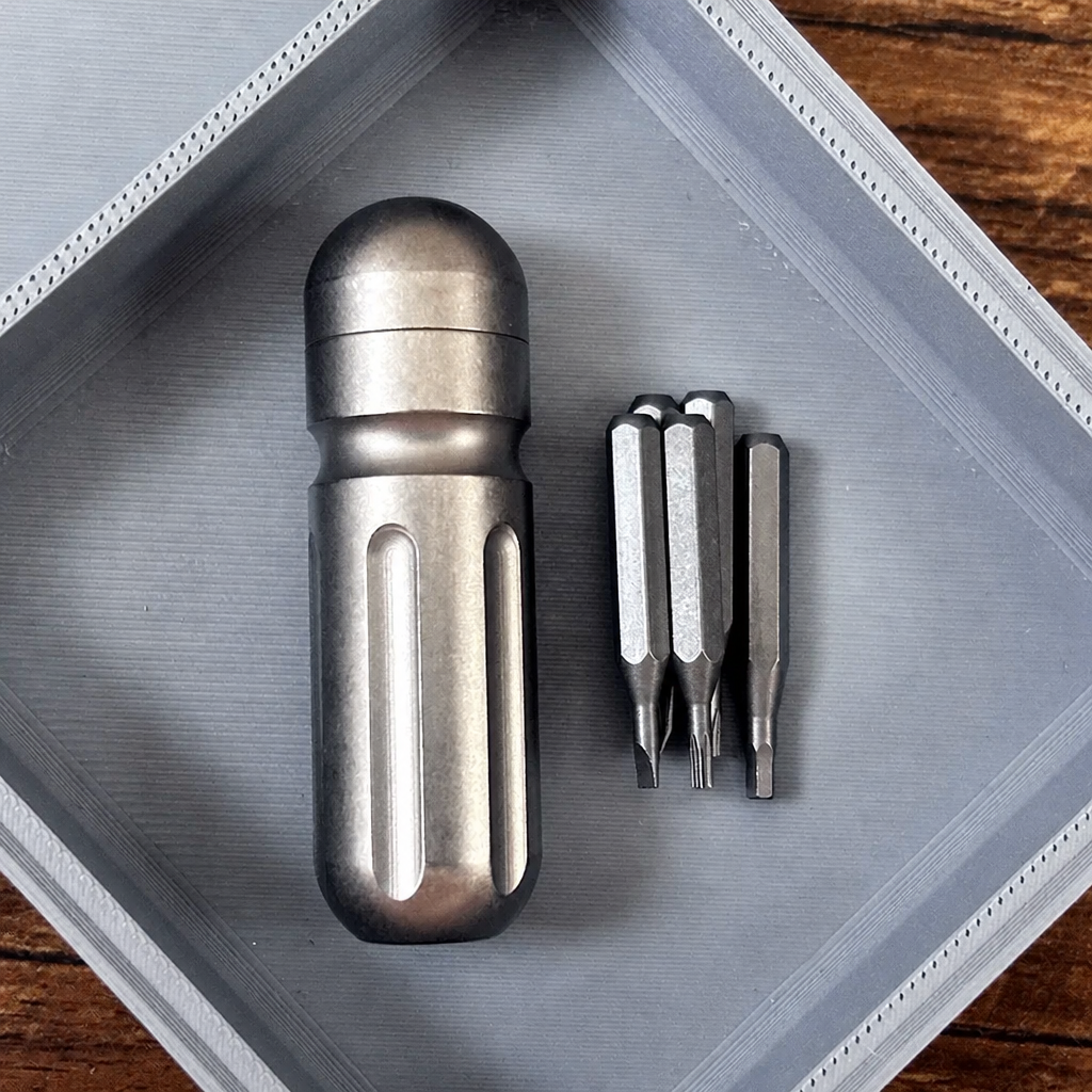 Titanium Damascus EDC Bit Holder | 5-Bit Pocket Carry Tool