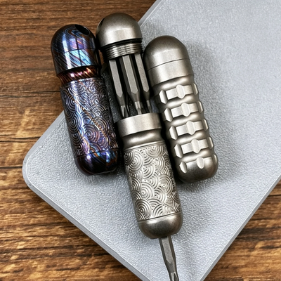 Titanium Damascus EDC Bit Holder | 5-Bit Pocket Carry Tool