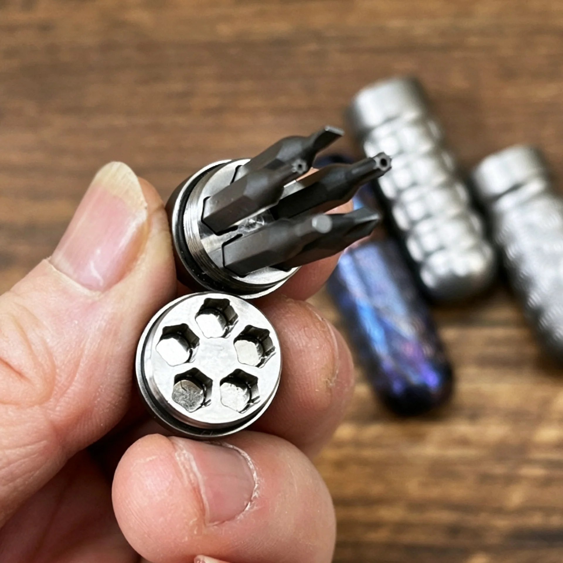 Titanium Damascus EDC Bit Holder | 5-Bit Pocket Carry Tool