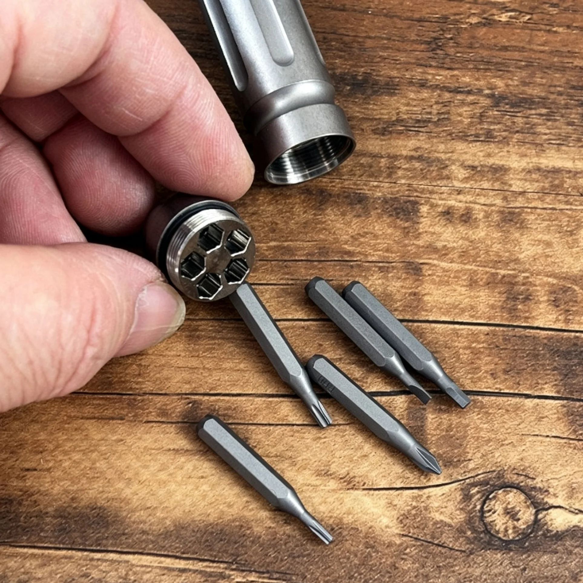 Titanium Damascus EDC Bit Holder | 5-Bit Pocket Carry Tool
