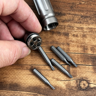 Titanium Damascus EDC Bit Holder | 5-Bit Pocket Carry Tool