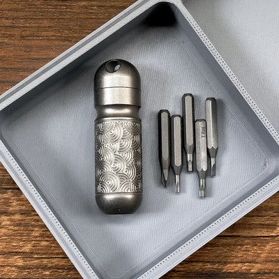 Titanium Damascus EDC Bit Holder | 5-Bit Pocket Carry Tool